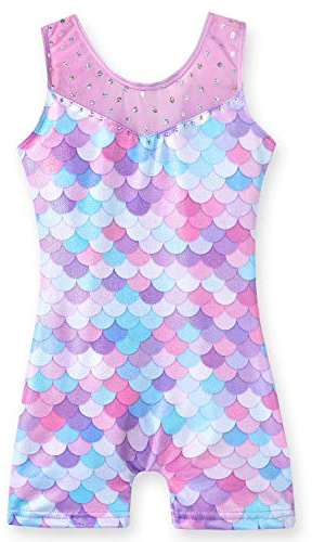 XiaoMoSha Body Ginnastica Artistica Bambina,Dance Outfit per Bambini Adatte a Ragazze, Colore Sfumato Sparkle Senza Maniche Unitard per Bambine 3-14 Anni, Sirena viola., 4-5 Anni