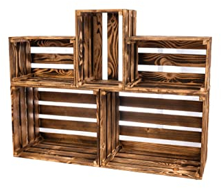 Flammé Caisse en Bois - Cagette Bois Deco - Stockage de Fruits - Boite de Rangement Bois - Grande Coffre en Bois 50x40x30 - Boite à Vin - Style Vintage