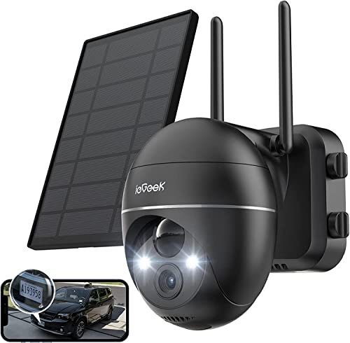 ieGeek 2K Telecamera Wi-Fi Esterno Senza Fili 360° PTZ Videocamera Sorveglianza WiFi con Pannello Solare, 3MP Visione Notturna a Colori 15m,Rilevamento Umano PIR e Allarme Sonoro e Luminoso