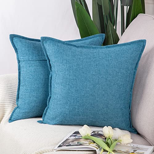 Madizz 2er Set Polyester- Leinen Kissenbezügen Weiche dekorative Kissenbezüge für Sofa Schlafzimmer Kissenhülle Blau 45x45 cm Quadrat