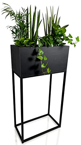 LOFT FIORINO Support pour plantes en métal MDF et bois MDF noir Pot de fleurs avec pieds hauts Style loft Plusieurs dimensions (MDF 22 x 42 x 80 cm)