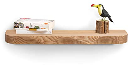 Rikmani Wandregal Holz Esche massiv Schweberegal - Handgefertigtes Regal Bücherregal Holzregal Wandboard NEMO (braun) 30 cm