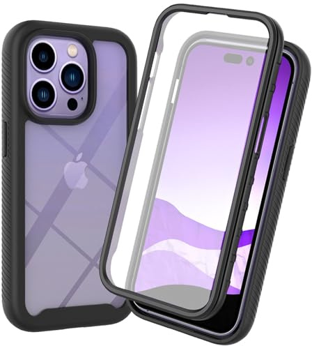 360 Grad Hülle Kompatibel mit Apple iPhone 14 Pro | Handyhülle Stoßfest Cover 360 Grad mit eingebautem Displayschutz für iPhone 14 Pro | Schwarz