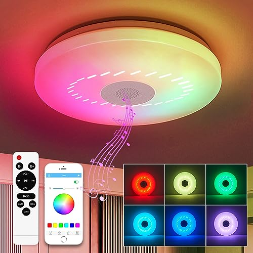 56W RGB LED Ceiling Light with Bluetooth Speaker Ceiling Lamp with remote control Dimmable color changing lamp for family party Christmas cool/warm lighting for Children's Room Living-and Bedroom