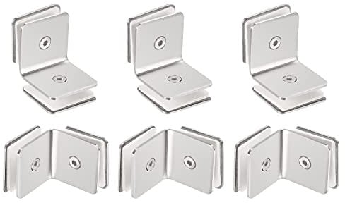 sourcing map Stainless Steel 90 Degree Glass Clamp, 6pcs for 8-12mm Thickness Double Side Square Frameless Glass Corner Clamp Bracket Clip for Shower Door, Bright Silver