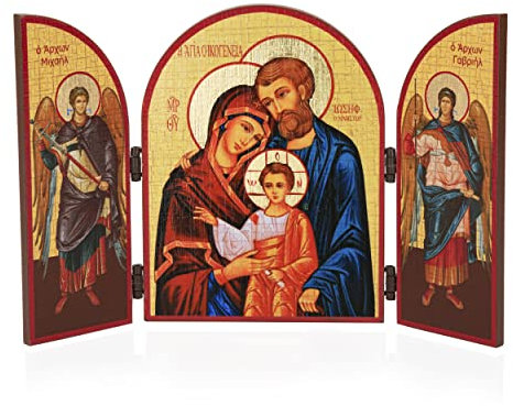 NKlaus Heilige Familie Triptychon Holz Ikone 25x16cm christlich 11323