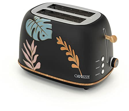 Tostapane Kaito con doppia fessura extra ampia 6 livelli di tostatura decorazione floreale e effetto legno nero opaco