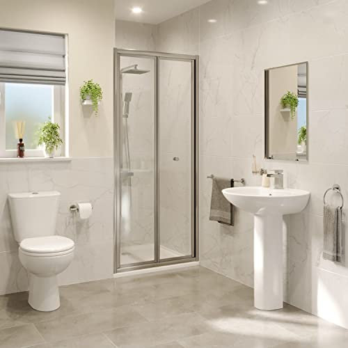 Hydrolux® 800mm Bifold Folding Shower Door Screen Shower Enclosure for Wet Room Cubicle Enclosures, 4mm Toughened Safety Glass Space Saving, Polished Chrome