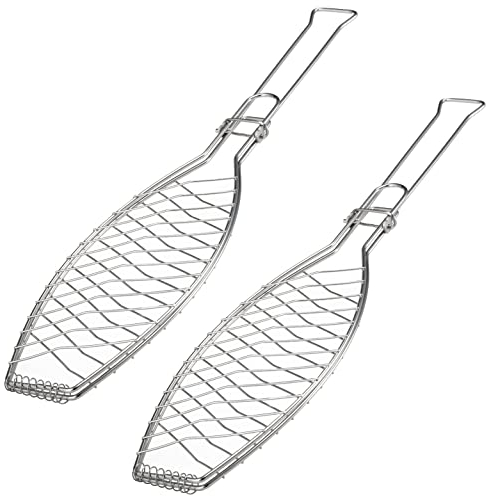 bremermann Fish Grillers Set of 2 Folding Stainless Steel Handle 22.5 x 5 Fish Roaster