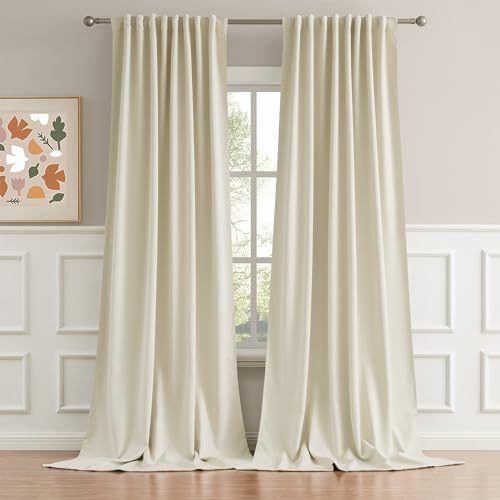 2 Pcs Living Room Curtains High Ceiling Extra Long Drapes Rod Pocket Back Tab Beige Farmhouse Curtains Window Treatments for Bedroom Patio Door 132 Inches Long 11 ft Length 52 Inch Width, Ivory