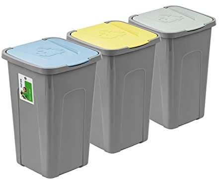 PAFEN Großer Mülleimer 50l mit Deckel – 3er Set Abfallbehälter 550 x 365 x 370mm - Abfalleimer für Trennen Abfalltonne Mülltrennung Abfallsammler