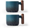 Tazas de té de cerámica pequeñas, taza de té japonesa pequeña taza de café de cerámica con mango de madera para té matcha, té verde, espresso, latte, 2.4 onzas (azul-2 piezas)