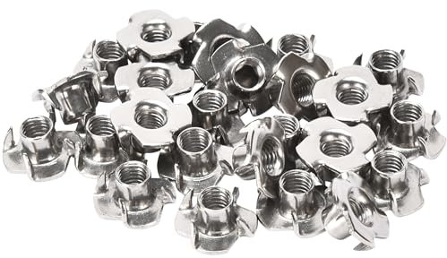 Bolt Dropper T-Nuts - Stainless Steel 4-Pronged Tee Nut, M8x11mm - Dependable Hardware for Fastening Wood, Particle or Composite Material Workpieces - Set of 25