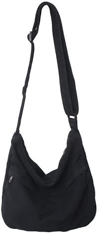 PRAGARI Canvas Messenger Bag Hobo Crossbody Bag for Women Shoulder Tote Handbag Vintage Aesthetic Travel Work, Schwarz
