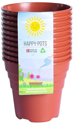 Happy Pots - Lot de 10 pots de fleurs en plastique de qualité supérieure réutilisables pour intérieur/extérieur, décoration d'intérieur, jardinage, rond, robuste, résistant aux UV, recyclables, 10 cm,