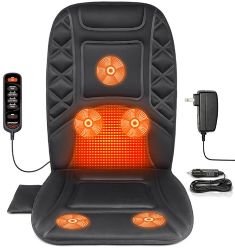 CARSHION Back Massager with Heat,Heated Seat Cover Cushion with 5 Vibrating Massage Nodes Chair Pad for Pain Relief Home Office Use