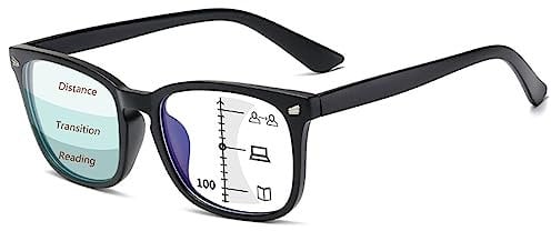 LANOMI Rectangular Progressive Multifocus Reading Glasses Blue Light Blocking Computer Reader Multifocal Eyeglasses Anti Glare Eyewear for Women Men Matte Black 4.0