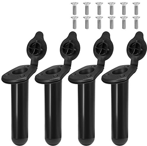 HUIOP 4 Pezzi Porta-Canna da Pesca per Kayak con Strumento di Protezione per Attrezzatura da Pesca, Portacanna in Plastica e Gomma, Nero, A Filo