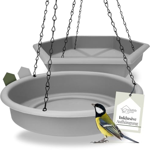 WILDLIFE HOME 2er Set Vogelfutterspender zum Aufhängen, Grau I Winterfest, XL Futterstation Vögel groß Garten Balkon - Vogeltränke frostsicher hängend für Wildvögel im Garten