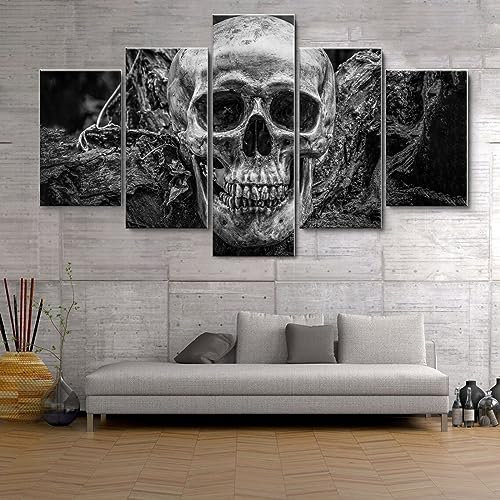 5 teilige bilder Abstrakter Totenkopf schwarz weiß 5 teilige Leinwandbilder Bilder,5 teilig wandbild,leinwanddrucke 5 stück wandkunst,bilder wohnzimmer modern leinwand Malerei,xxl bilder,200x100cm