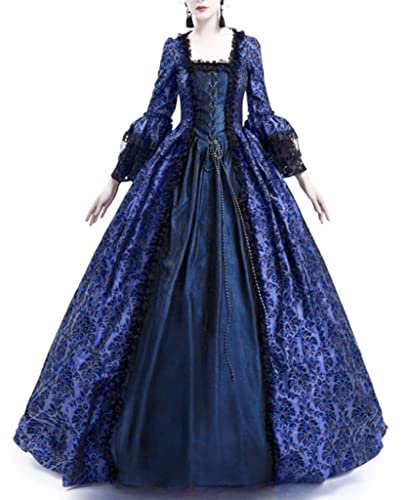 YESOK 2023 Robe Rétro Médiévale Femme Grande Taille Manches Trompette Reine Victorienne Renaissance Gothique Maxi Vintage Adulte Deguisement Carnaval Halloween Cosplay Fête