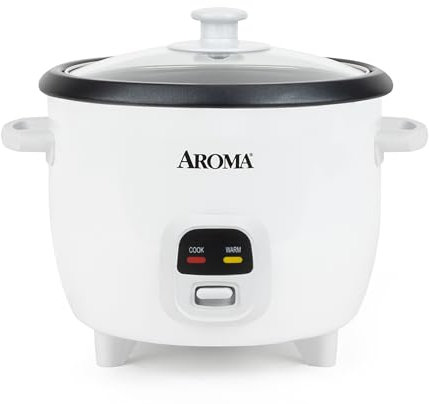 AROMA® Rice Cooker, 3-Cup (Uncooked) / 6-Cup (Cooked), Small Rice Cooker, Oatmeal Cooker, Soup Maker, Auto Keep Warm, 1.5 Qt, White, ARC-393NG