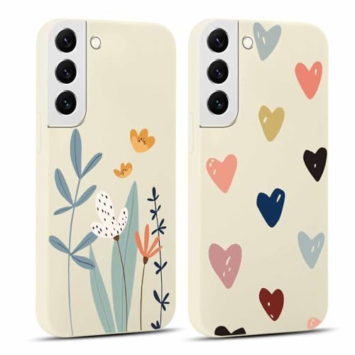 Yoedge 2 Stück Handyhülle für Samsung Galaxy S22 5G Hülle, Liebesherz & Blumen Muster Design Mädchen Aesthetic Handyhülle Weich Schlanke Silikon Flexibel TPU Stoßfest Schutzhülle für Samsung S22 6,1