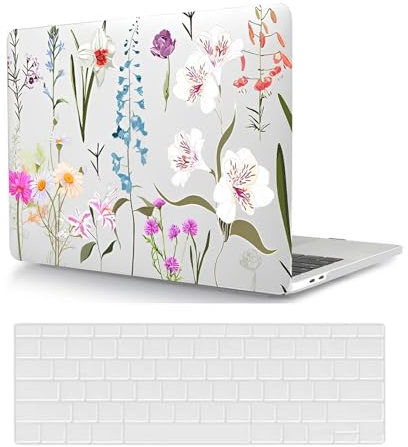 Custodia Compatibile con Nuovo Macbook Pro 15 pollici 2019 2018 2017 2016 con Touch Bar e Touch ID A1990 A1707, Case Rigida Protettivo Plastica Copertina & Tastiera Cover, Fiori colorati