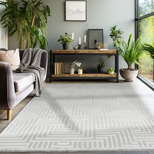 SIMPEX Wohnzimmer Schlafzimmer Teppich - Kurzflor Skandinavischer Stil Geometrisches Design Modern Grau Einfarbig 3D Effekt - Größe: 240 x 340 cm