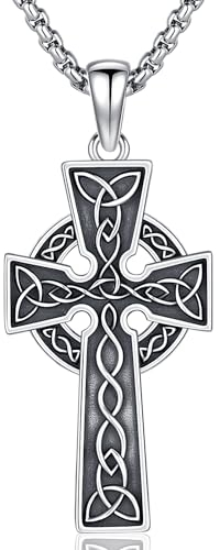 Friggem Kreuz Halskette 925 Sterling Silber Keltischer Knoten Kreuz Anhänger Christlicher Kreuz Anhänger Amulett Schmuck Geschenke für Damen und Herren