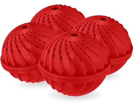 Relaxdays 4 Bolas Lavandería Ecológica, 1000 Programas Lavado, sin Detergentes, para Lavadora, Pieles Sensibles, Rojo, Cerámica, 9 x 10,5 cm