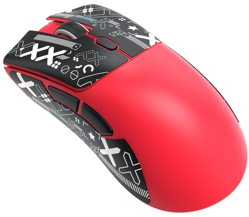 ATTACK SHARK R1 59g Superlight Maus mit Klebeband, PixArt PAW3311 Gaming-Sensor, BT/2,4G kabellose/kabelgebundene Gaming-Maus, 6 einstellbare DPI bis zu 18000, 65 Stunden Akku (rot)