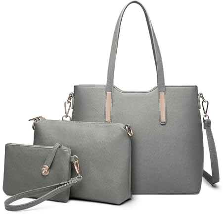 Miss Lulu Handtasche Damen Shopper Schultertasche Groß Henkeltasche Tragetasche Aktentasche Tasche Tote für Büro Schule Einkauf Reise Elegant PU Leder 3 Stück Set