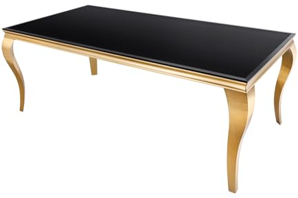 Riess Ambiente Eleganter Design Esstisch MODERN BAROCK 200cm schwarz Gold Edelstahl Opalglas Tischplatte Esszimmertisch Küchentisch