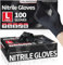 Black Disposable Nitrile Gloves - 100 Count Box - Multipurpose, Powder-Free, and Latex-Free Disposable Gloves for Examination, Cleaning, and Enhanced Strength and Comfort in Black Design (100, LARGE)