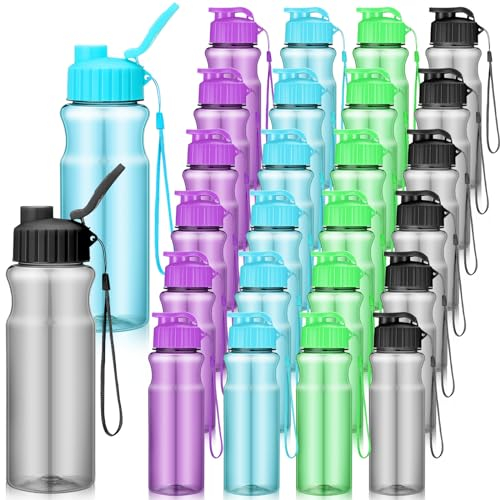 Ziliny 24 Pcs Plastic Water Bottles for Kids Bulk 17 oz Reusable Leak Proof Flip Top Sports Water Bottles with Handle Strap for Summer School Gym Travel End of Year Gift(Cute Color,Popular Style)