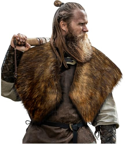 keland Col Fausse Fourrure Viking Écharpe Capelet Viking Épaule en Fourrure Costume Viking Homme (Y-Jaune)