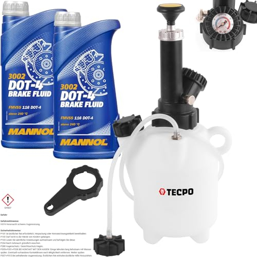 TECPO Bremsenentlüftungsgerät mit Bremsflüssigkeit DOT4, 2 Liter Bremsen entlüften