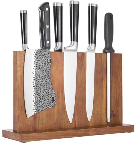 ENOKING Large Magnetic Knife Block Without Knives 38.6 x 23 cm, Double Sided Magnetic Knife Holder, Acacia Wooden Magnetic Knife Stand, Knife Block for Cutlery Display and Storage,Quick-Fit Design