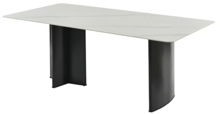 Vente-unique-Esstisch - 8 Personen - Keramik & MDF - Marmor-Optik Weiß & Schwarz - SINAN