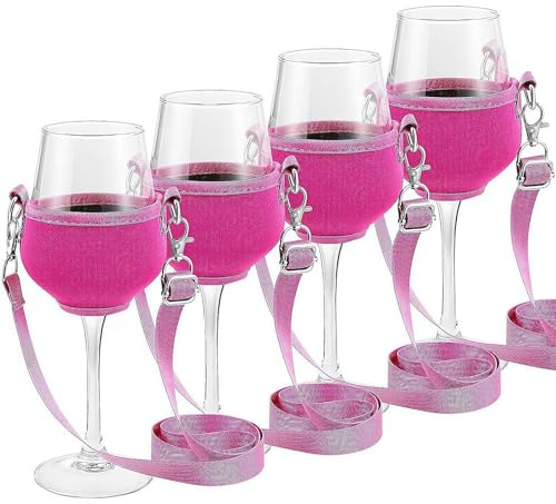 4Pcs Neck Wine Glass Holder, Wine Glass Holder for the Neck, Wine Glass Holder with Lanyard, Portable Holder for Wine Glasses, Wine Glass Halter for Hanging Party Supplies
