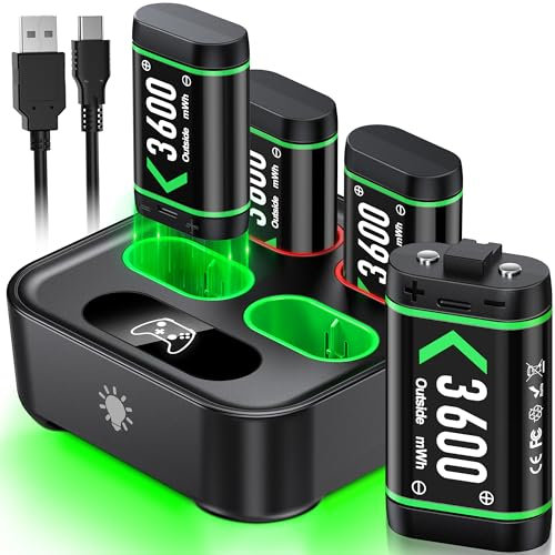 Advanced Xbox Rechargeable Battery Packs for Xbox Series X/S Controller,4X3600mWh Controller Battery Pack with Charging Dock & Cool LED Light Control Xbox Accessories for One/S/X/Elite