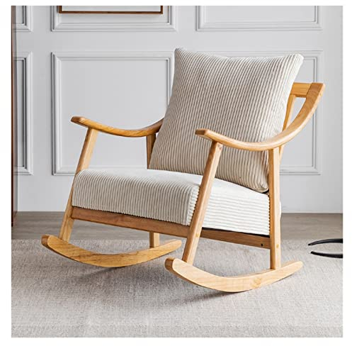 MOOPLUSH Schaukelstuhl aus Holz, Stillstuhl, moderner Schaukelsessel aus Stoff im Mid-Century-Stil mit Ottomane und dick gepolstertem Kissen für Wohnzimmer, Babyzimmer, Schlafzimmer