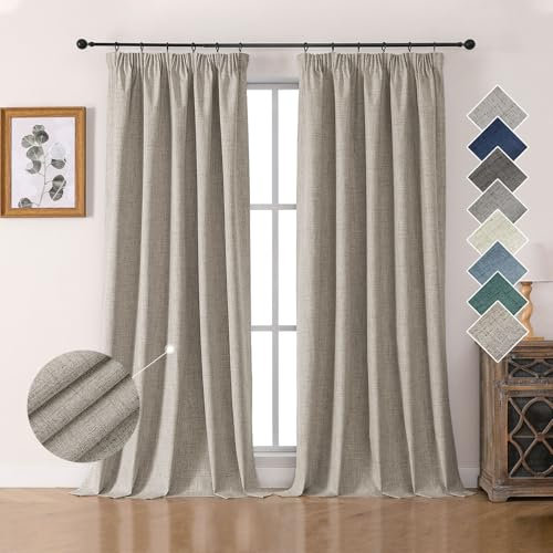 Joydeco 100% Verdunkelungsvorhänge Leinen Gardinen mit Kräuselband 2er Set H275xB140cm Leinen, Thermovorhang Kälteschutz Blickdicht Schallschutz Ideal für Wohnzimmer passt zu Schienensystemen