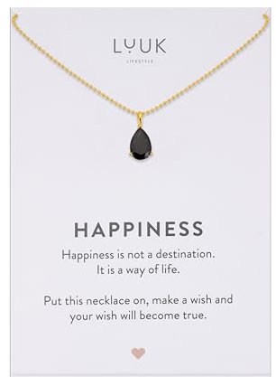 LUUK LIFESTYLE Collar delicado de plata esterlina con colgante básico de cristal solitario, piedra de circonita, idea de regalo para mujer, collar con piedra de nacimiento, negro y oro