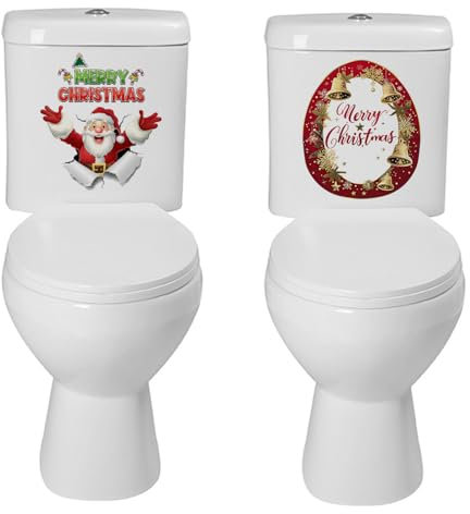 2 Blätter Weihnachtsdeko WC Toilettensitz-Aufkleber Toilettenaufkleber Selbstklebend PVC Toiletten aufkleber für Toilettendeckel Weihnachten Muster (VA-M142+VA-M147)