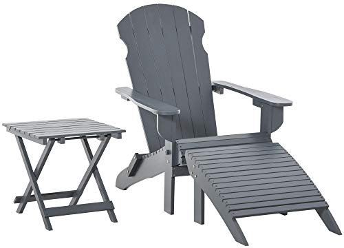 Outsunny Fauteuil de Jardin Adirondack Pliable, avec Table Basse et Repose-Pied, en Bois Massif traité Gris