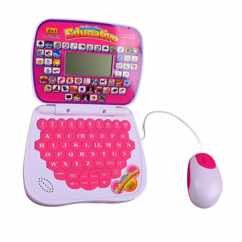 Zweisprachiger Lernlaptop für, Interaktiver Lernlaptop mit Musikfunktion, Nachlesefunktion für (PINK)