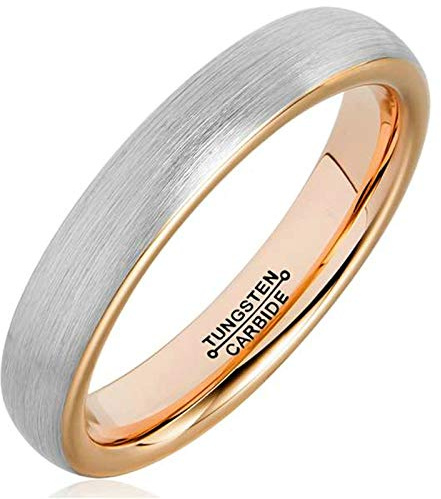AMDXD Herren Ring Wolfram Stahl (mit Gratis Gravur) Runde 4MM Silber Rose Gold Ehering