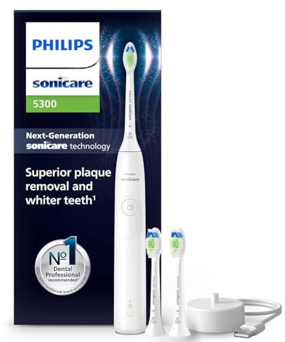 Philips Sonicare 5300 elektrische Zahnbürste, Schallzahnbürste mit 2 Intensitätsstufen, Andruckkontrolle, EasyStart, Smartimer und BrushPacer, Weiß, Modell HX7108/04 [Neue Technologie]